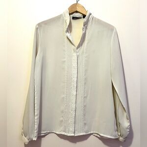 Ann Chabrol White Pintuck Blouse Classic Romantic Sheer Elegant Vintage